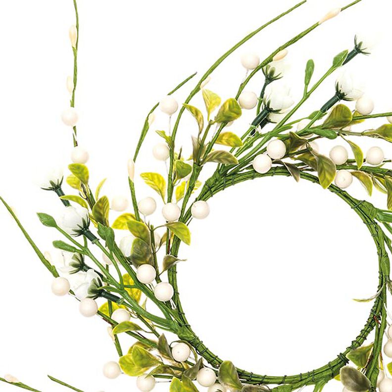 Dekorační květinový věnec s bobulemi [Ø11 cm/ 39 cm] – bílá/zelená,  image number 2