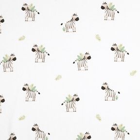 GOTS Bavlněný žerzej Zebry ve stepi digitální potisk | Poppy Fabrics – bílá/černá, 