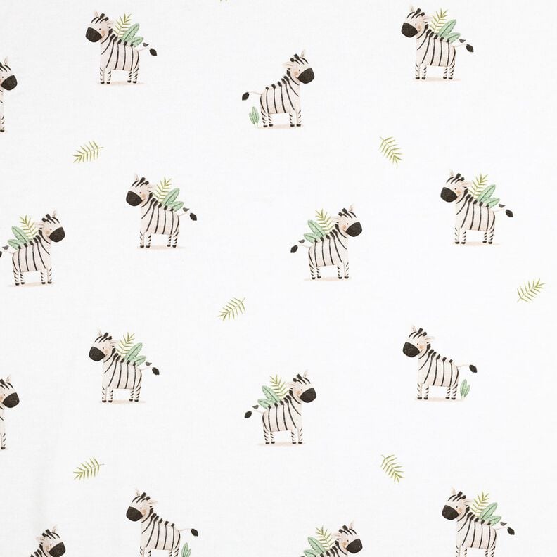 GOTS Bavlněný žerzej Zebry ve stepi digitální potisk | Poppy Fabrics – bílá/černá,  image number 1
