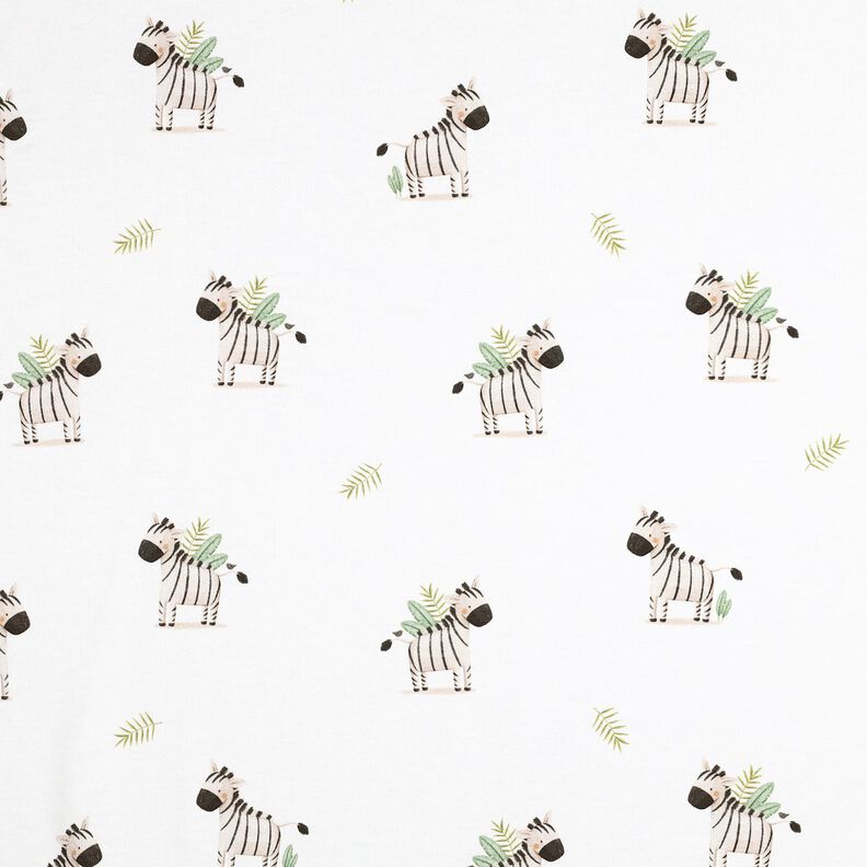 GOTS Bavlněný žerzej Zebry ve stepi digitální potisk | Poppy Fabrics – bílá/černá, image number 1