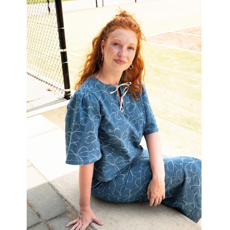 Džínovina Žakár Květiny | Poppy Fabrics – džínově modrá,  image number 6