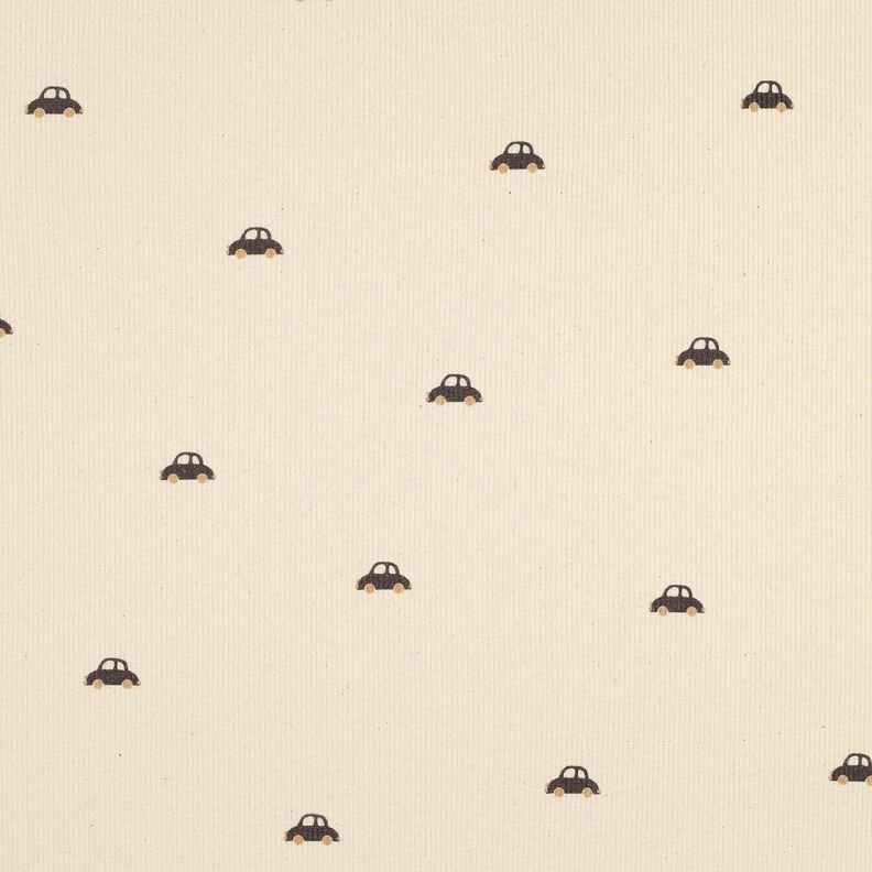 GOTS Žebrovaný žerzej Malá auta | Poppy Fabrics – kremová/černohnědá, image number 1