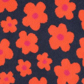 Plyš teddy Květiny | Poppy Fabrics – namornicka modr/oranžová, 
