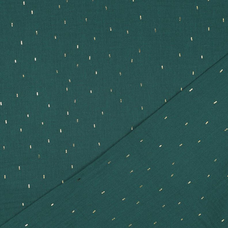 Mušelín / dvojitá mačkaná tkanina Pravoúhelník Fóliový potisk | Poppy Fabrics – modrá jedle/zlatá,  image number 4