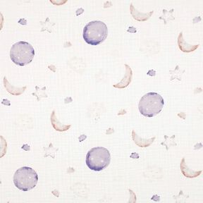 GOTS Mušelín / dvojitá mačkaná tkanina Noční obloha digitální potisk | Poppy Fabrics – slonová, 