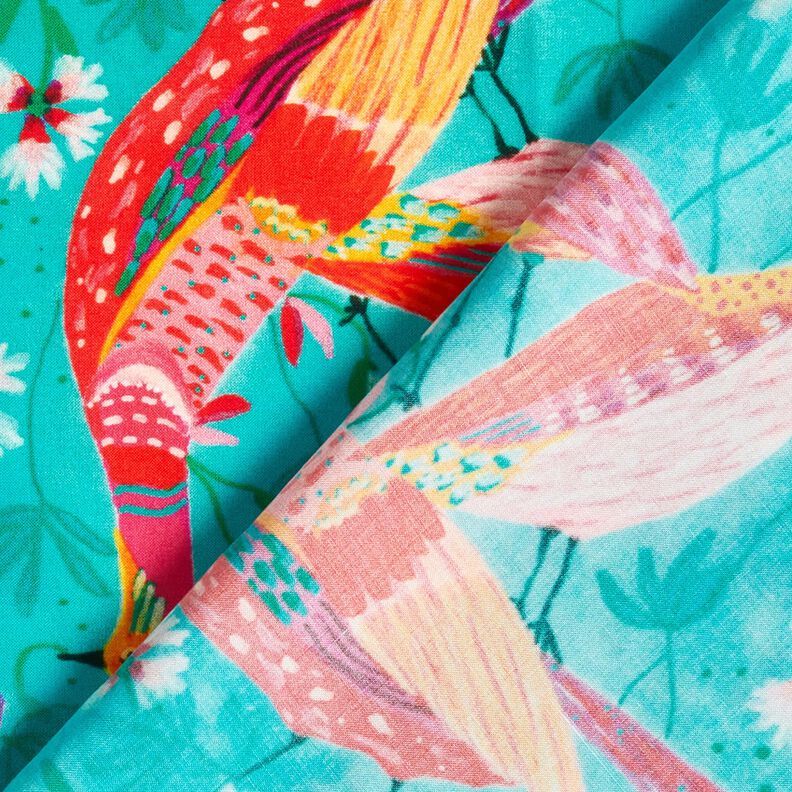 Plážové oblečení viskózové látky pávi a květiny – modrá aqua/výrazná jasně růžová | Zbytek 50cm,  image number 4
