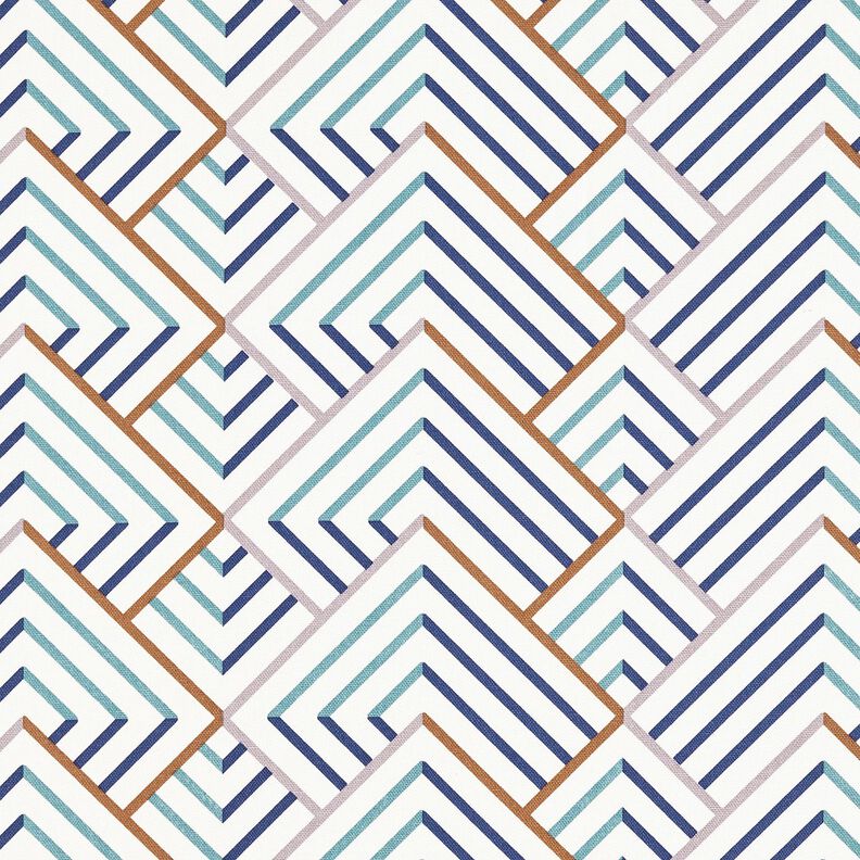 Dekorační látka Polopanama moderní diamanty – bílá/modrá, image number 1