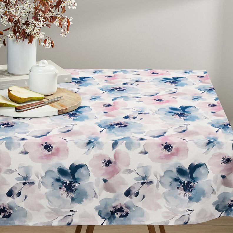 Dekorační látka Polopanama Velké akvarelové květiny – bílá/pastelově fialová,  image number 8