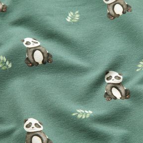 GOTS Francouzské froté letní teplákovina Panda digitální potisk – rákosove zelená, 