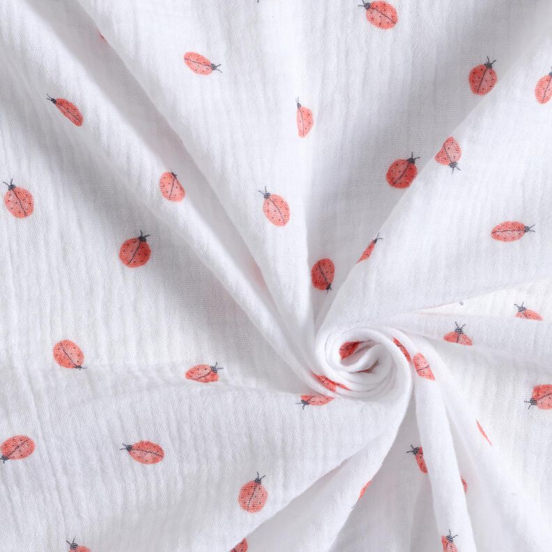 Mušelín / dvojitá mačkaná tkanina Beruška digitální potisk | Poppy Fabrics – bílá,  image number 3