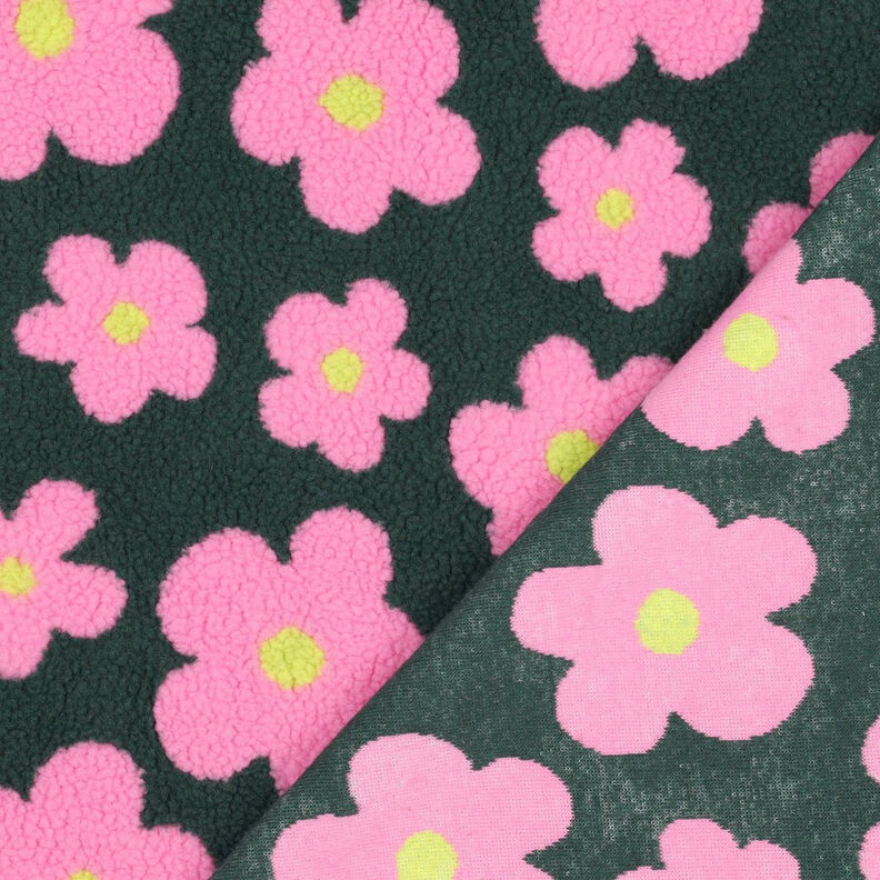 Plyš teddy Květiny | Poppy Fabrics – tmavě zelená/pink, image number 5