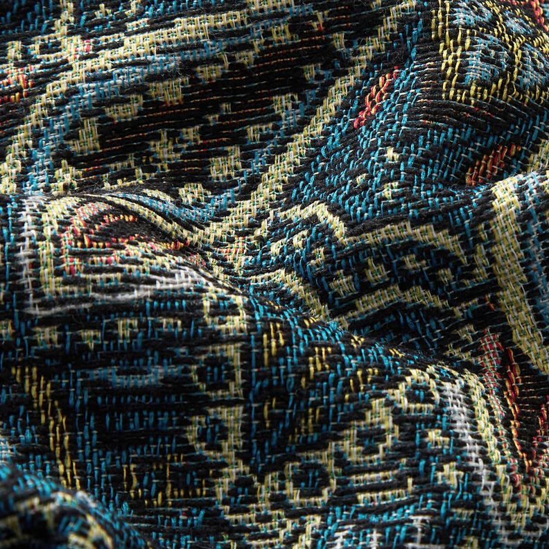 Dekorační látka Gobelín Květinová mandala – černá/modrá,  image number 2