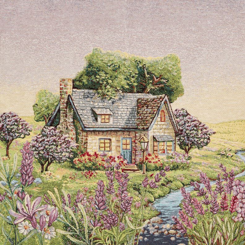 Dekorační panel Gobelín Romantická chata – světle béžová/levandulová,  image number 1