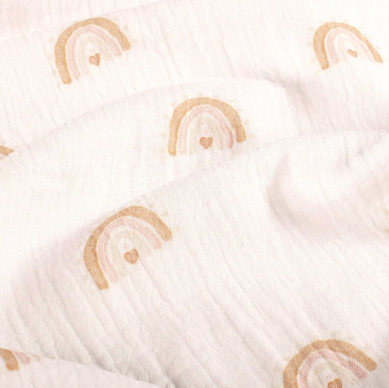 Mušelín / dvojitá mačkaná tkanina Akvarelové duhy digitální potisk – slonová kost,  image number 2