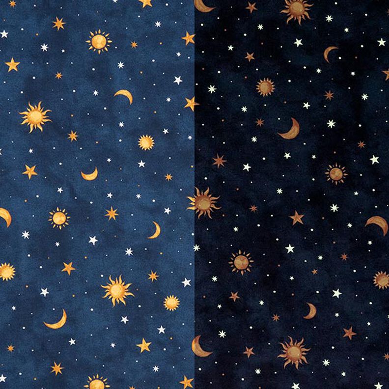 Dekorační látka Noční obloha svítící ve tmě – zlatá/namornicka modr,  image number 1