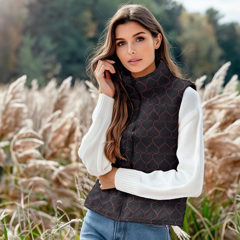 Prošívaná látka Neonové srdce | Poppy Fabrics – černá/zářivě růžová, image number 5