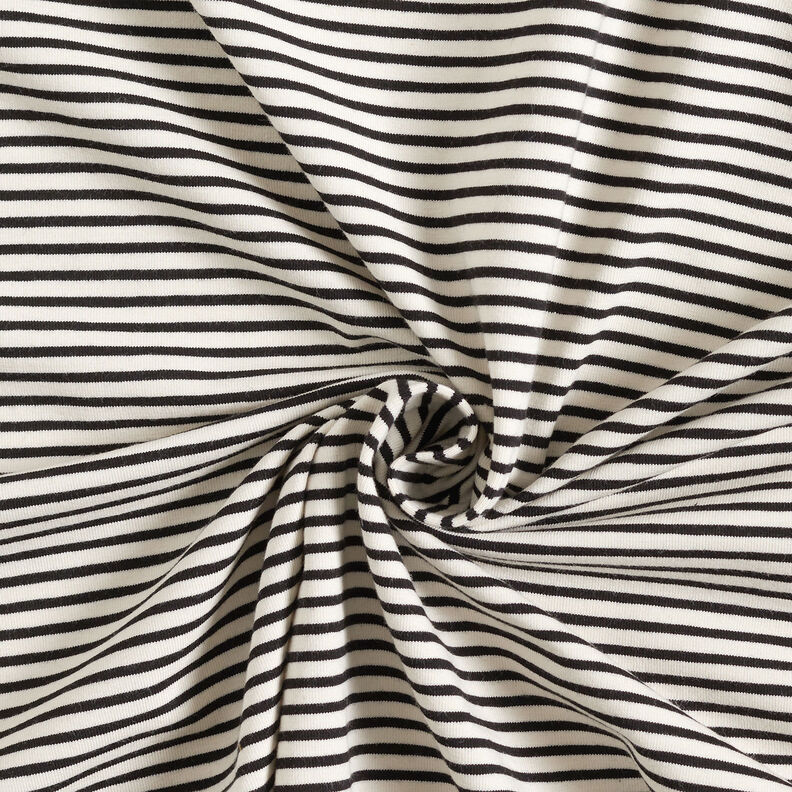 Bavlněný žerzej Úzké proužky – kremová/černá,  image number 3