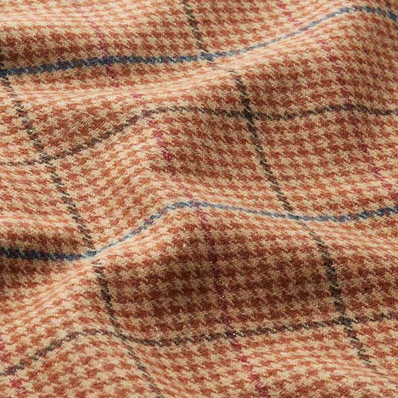 Kabátová tkanina Houndstooth kostkovaná s třpytivým efektem – béžová/mědená, image number 2