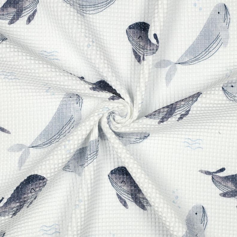Vaflové piké Velryby digitální potisk | Poppy Fabrics – slonová kost/modrošedá,  image number 3