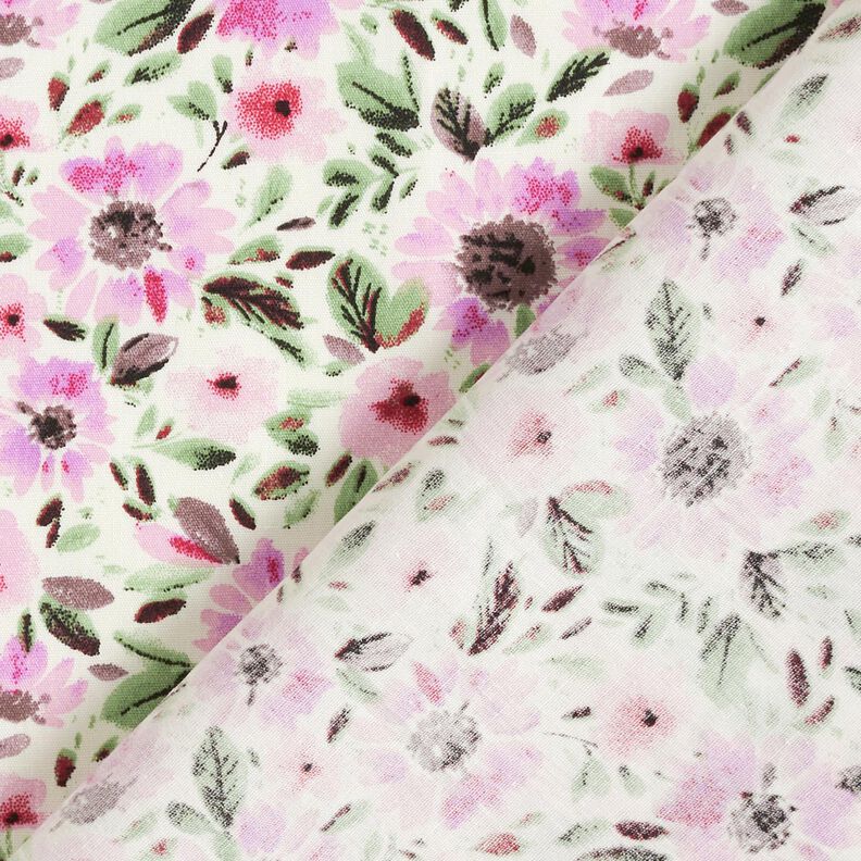 Bavlněný popelín s mořem květin – pastelově fialová/bílá,  image number 4