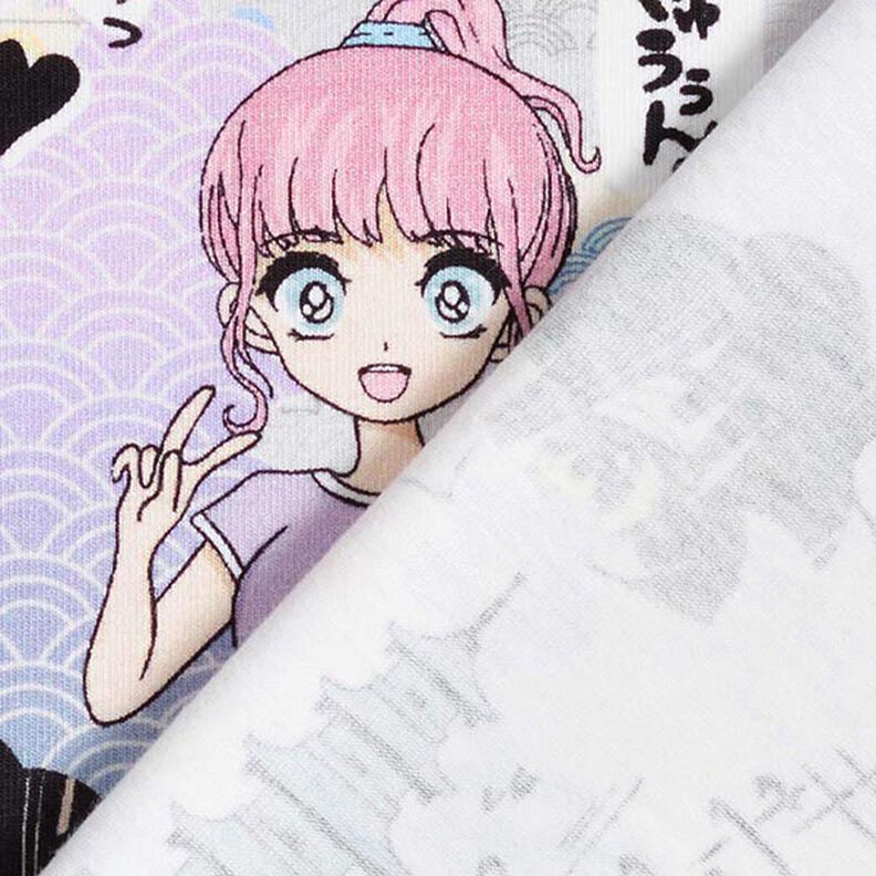 Bavlněný žerzej Svět manga digitální potisk – stříbrně šedá, image number 5