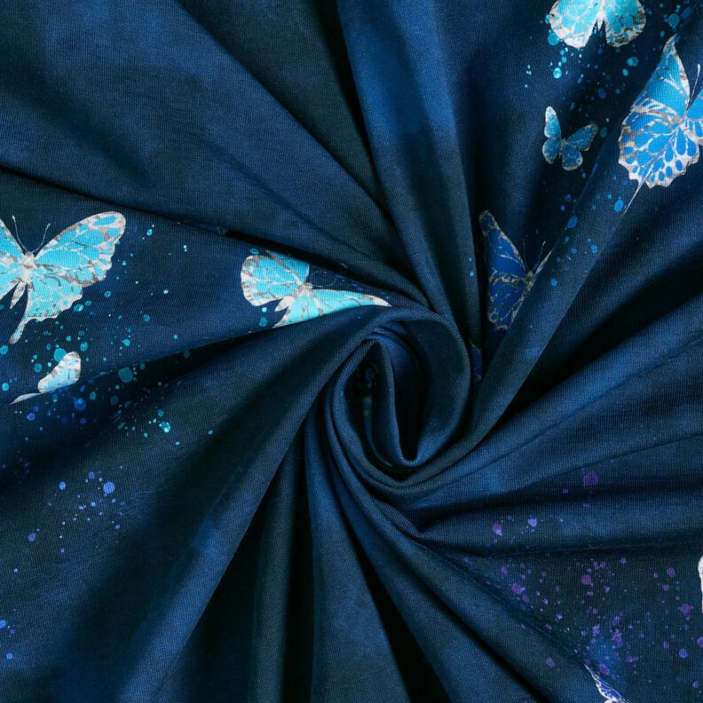 Bavlněný žerzej Barevný gradient motýlů | Glitzerpüppi – noční modrá,  image number 3