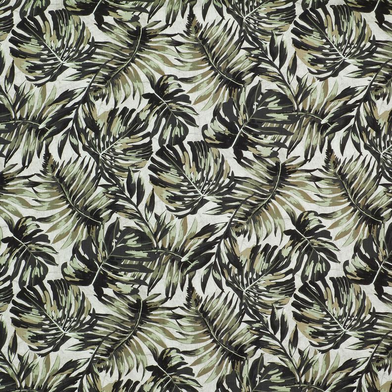 Směs vizkózy a lnu Digitální tisk Monstera – mlhově šedá/světle khaki,  image number 1