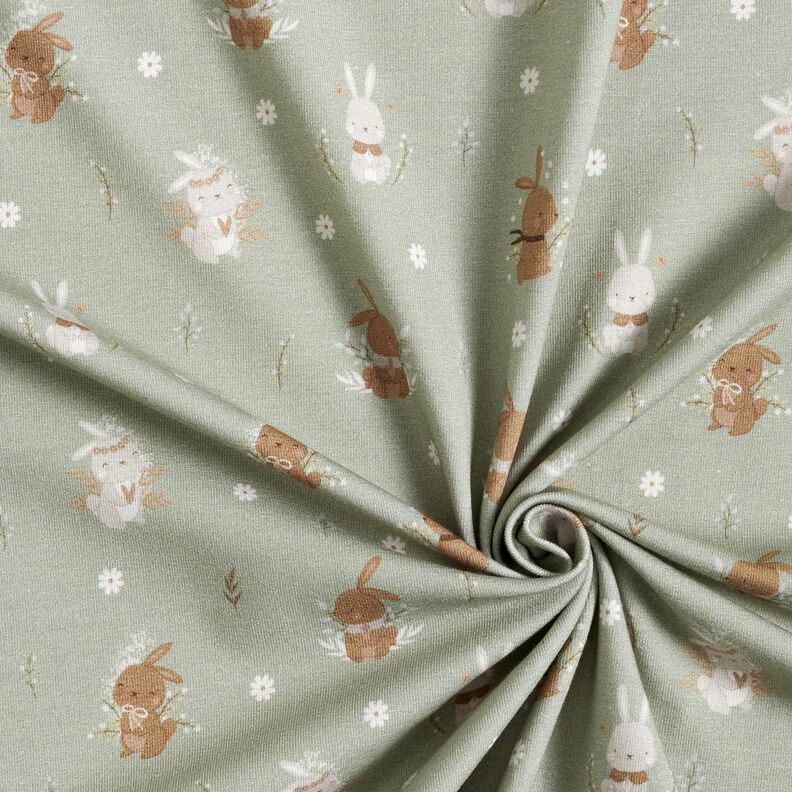 Bavlněný žerzej Roztomilí zajíčci digitální potisk – rákosove zelená,  image number 3