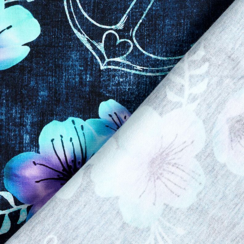 Bavlněný žerzej Námořní květy | Glitzerpüppi  – noční modrá/ledově modrá,  image number 4