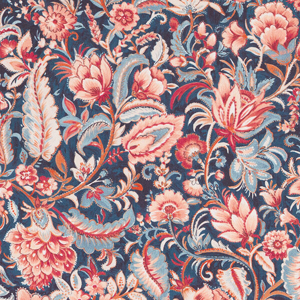 Viskózová tkanina Paisley květiny – namornicka modr/broskvově oranžová,  image number 1