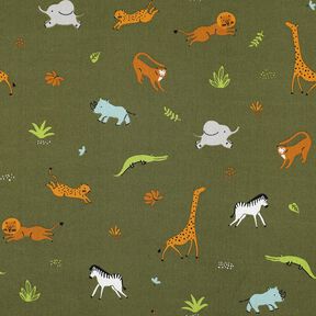 GOTS Bavlněný popelín Stepní zvířata | Poppy Fabrics – tmave olivová, 