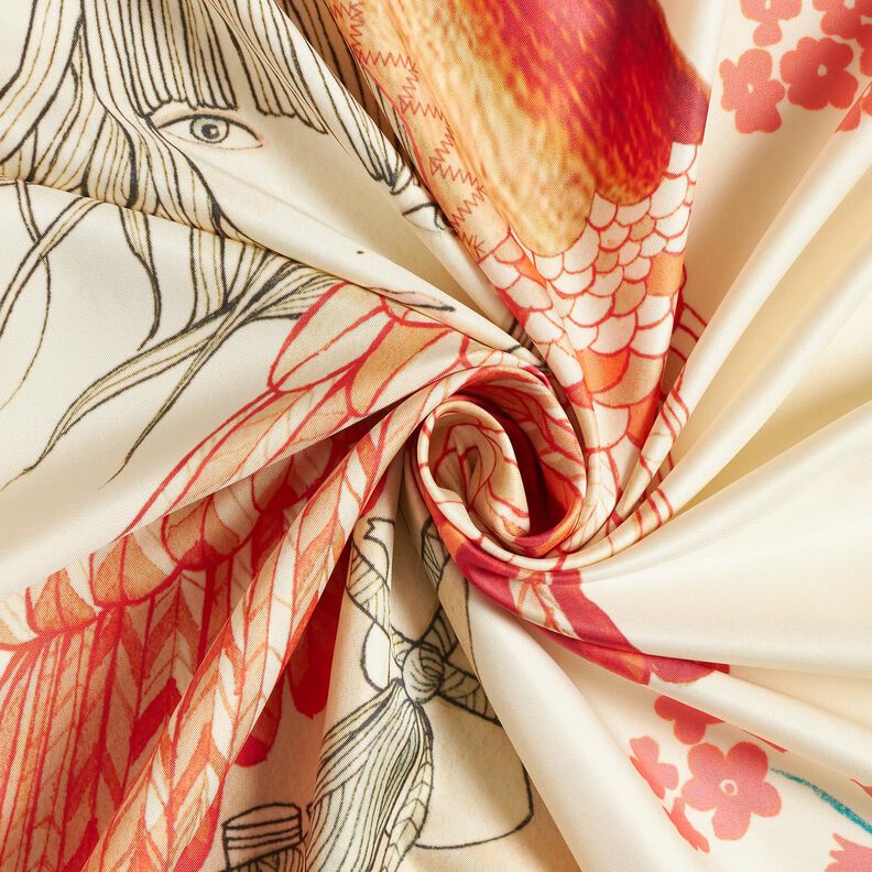 Saténový panel s ptáky a vílami | Katia Fabrics – modrá aqua/kremová, image number 3