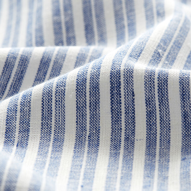 Směs lnu a bavlny proužek široký – džínově modrá/vlněná bílá,  image number 2