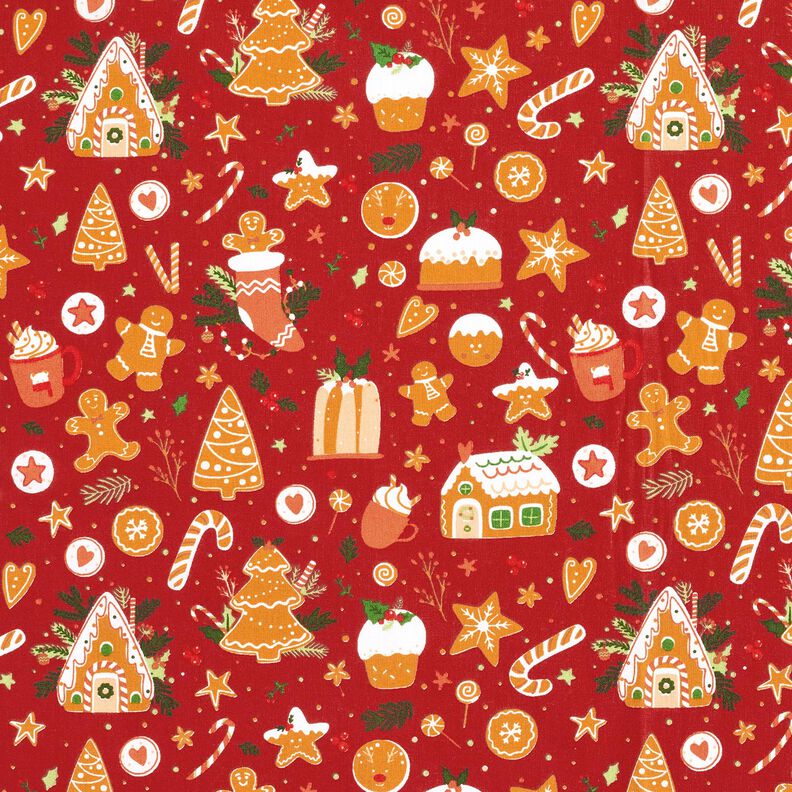 Bavlněná látka Popelín Perník – karmínově červená/hořčicove žlutá,  image number 1