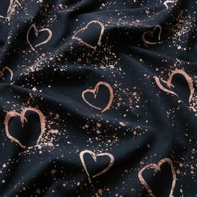 Bavlněný žerzej Zlatá skvrnitá srdíčka | Glitzerpüppi – černomodrá/tmavě starorůžová, 