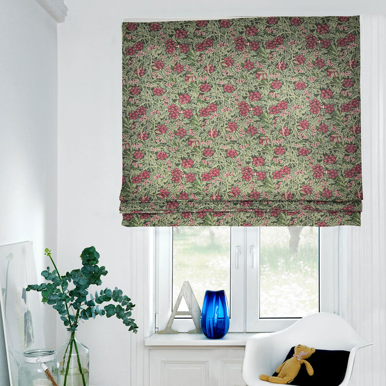 Dekorační látka Polopanama Jasmínové květy – tmavá borovice/bordó | Zbytek 90cm,  image number 6