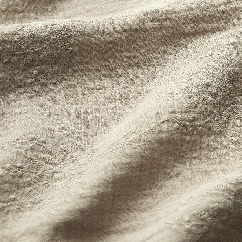 Mušelín / dvojitá mačkaná tkanina Květinový úponek tón v tónu – hedvábně šedá,  image number 2
