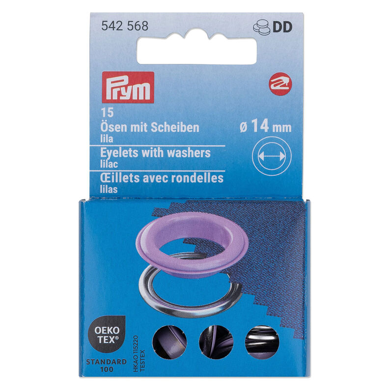 Očka s podložkami [15 kusů | Ø 14 mm] | Prym – světle fialova/stříbrná metalická,  image number 1