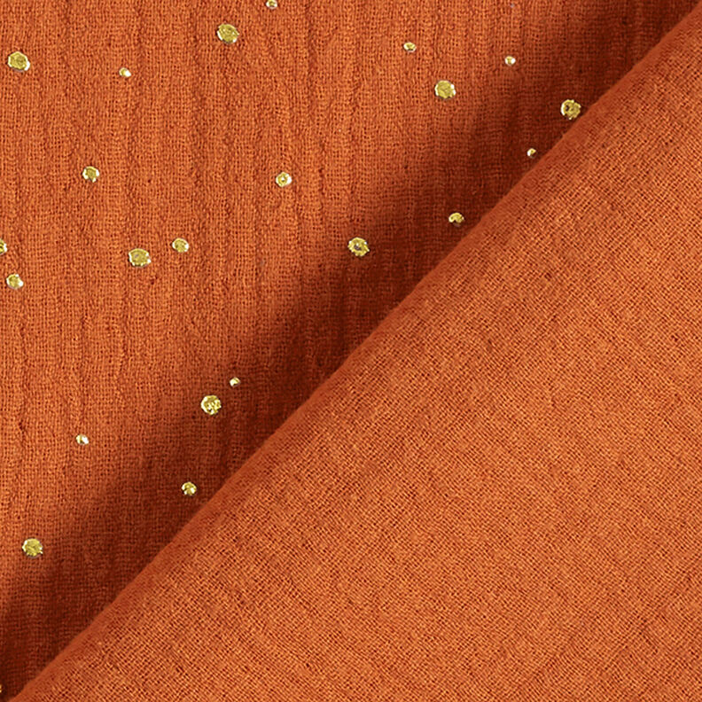 Bavlněný mušelín Rozptýlené zlaté tečky – terracotta/zlatá,  image number 4
