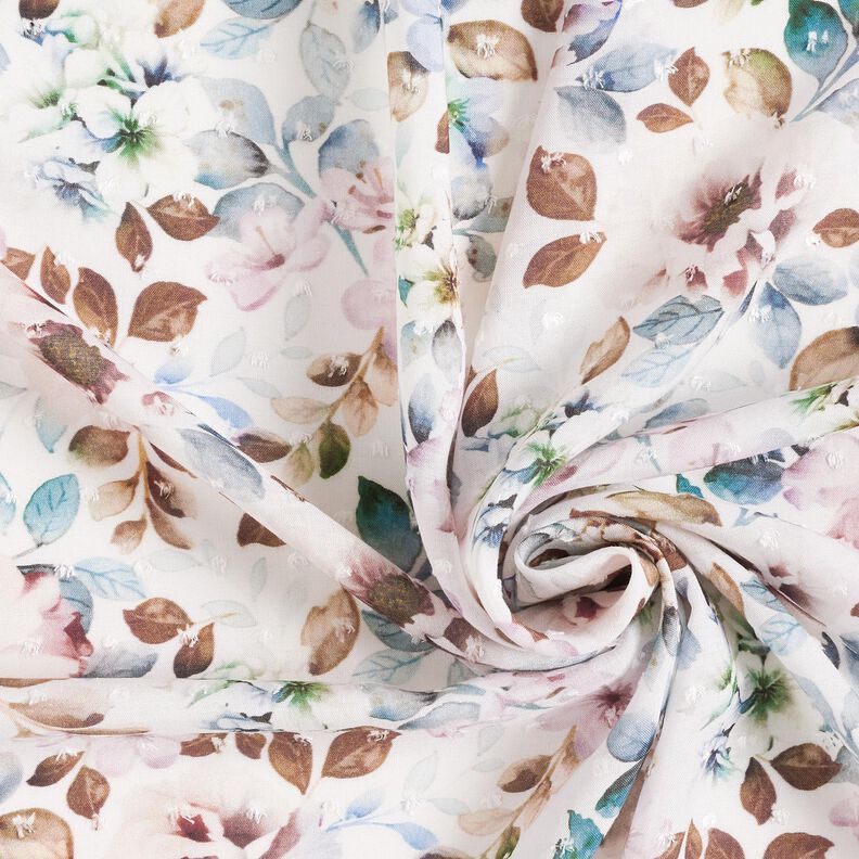 Viskózová tkanina Dobby akvarelové květiny – kremová,  image number 3