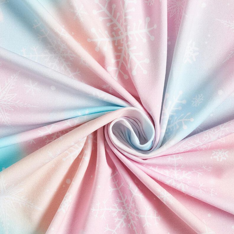 Bavlněný žerzej Akvarelový přechod sněhových vloček | Glitzerpüppi – ledově modrá/rose, image number 3