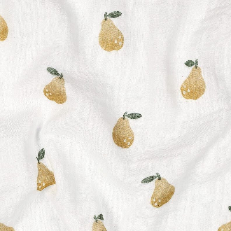 Mušelín / dvojitá mačkaná tkanina Hruška digitální potisk | Poppy Fabrics – bílá/olivově žlutá,  image number 2