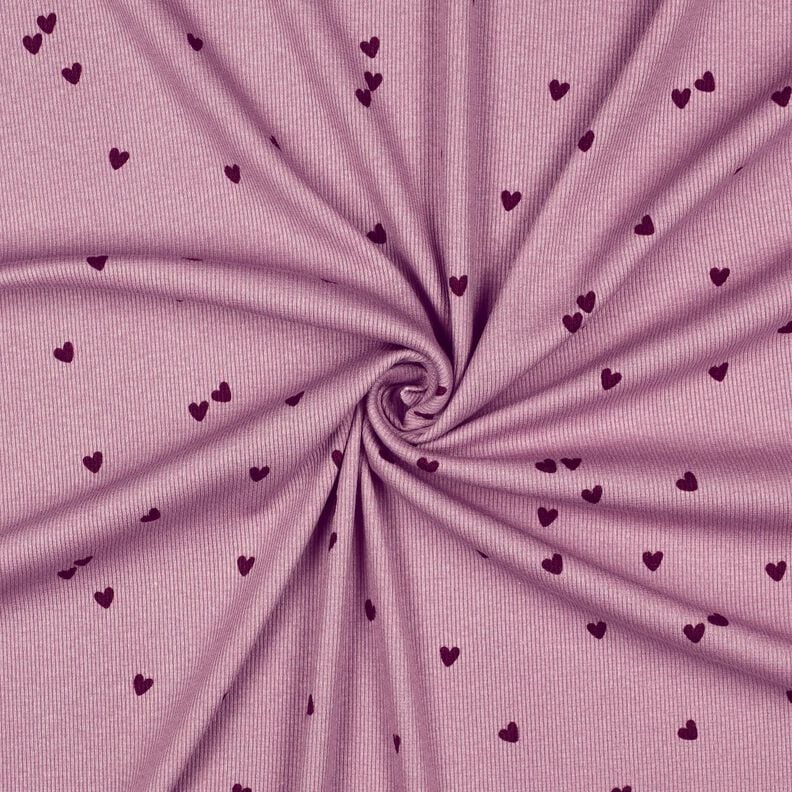Žebrovaný žerzej Rozptýlená srdce | Poppy Fabrics – pastelově fialová/merlot,  image number 3
