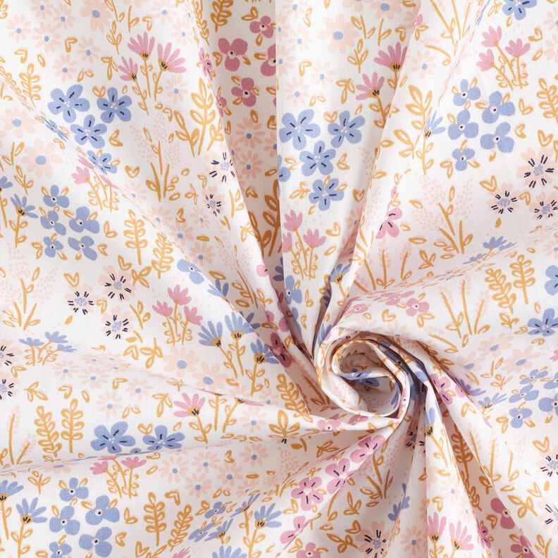 Povrstvená bavlna Barevná květinová louka – bílá/pastelově fialová,  image number 4