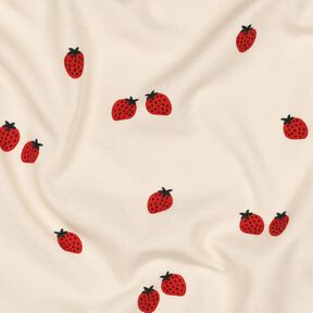 GOTS Bavlněný žerzej Jahody | Poppy Fabrics – světle béžová/karmínově červená, 