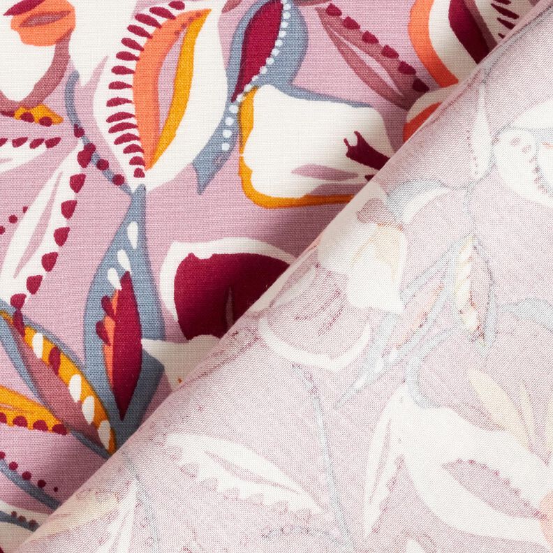 Viskózová tkanina grafické květy a listy – vlněná bílá/tmavě starorůžová,  image number 4