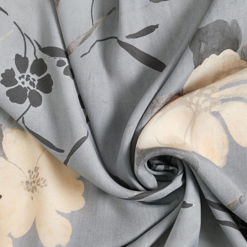 Viskózová tkanina akvarel květiny – šedá,  image number 3
