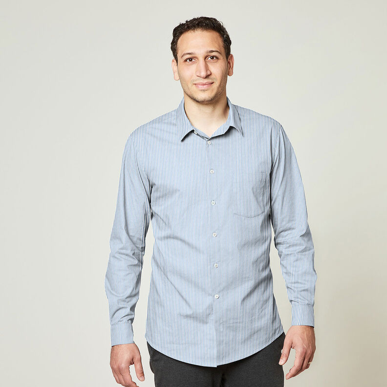 Strečová látka na košile úzké proužky – bílá/světle modra,  image number 7