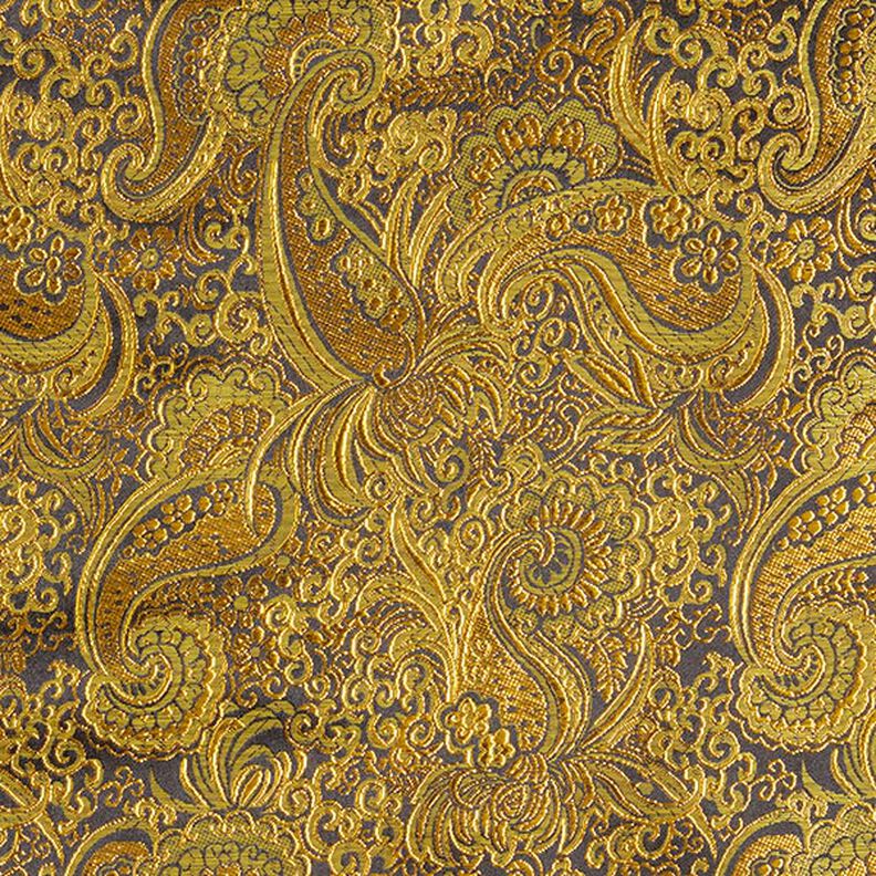 Oděvní žakár Metalický vzor paisley – zlatá/černá,  image number 1