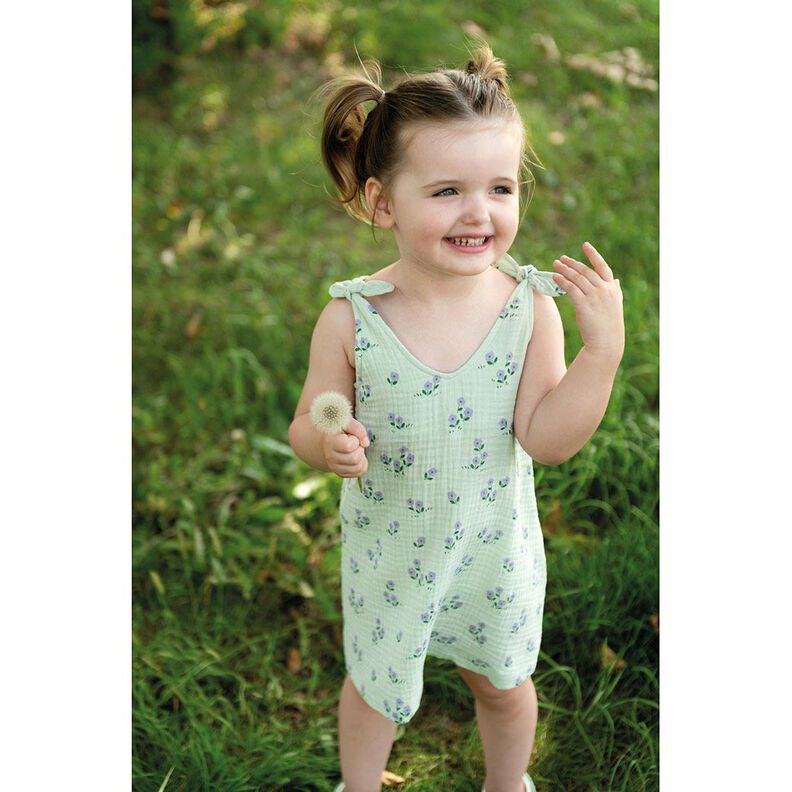 Mušelín / dvojitá mačkaná tkanina Kytičky | Poppy Fabrics – světle mátová,  image number 6